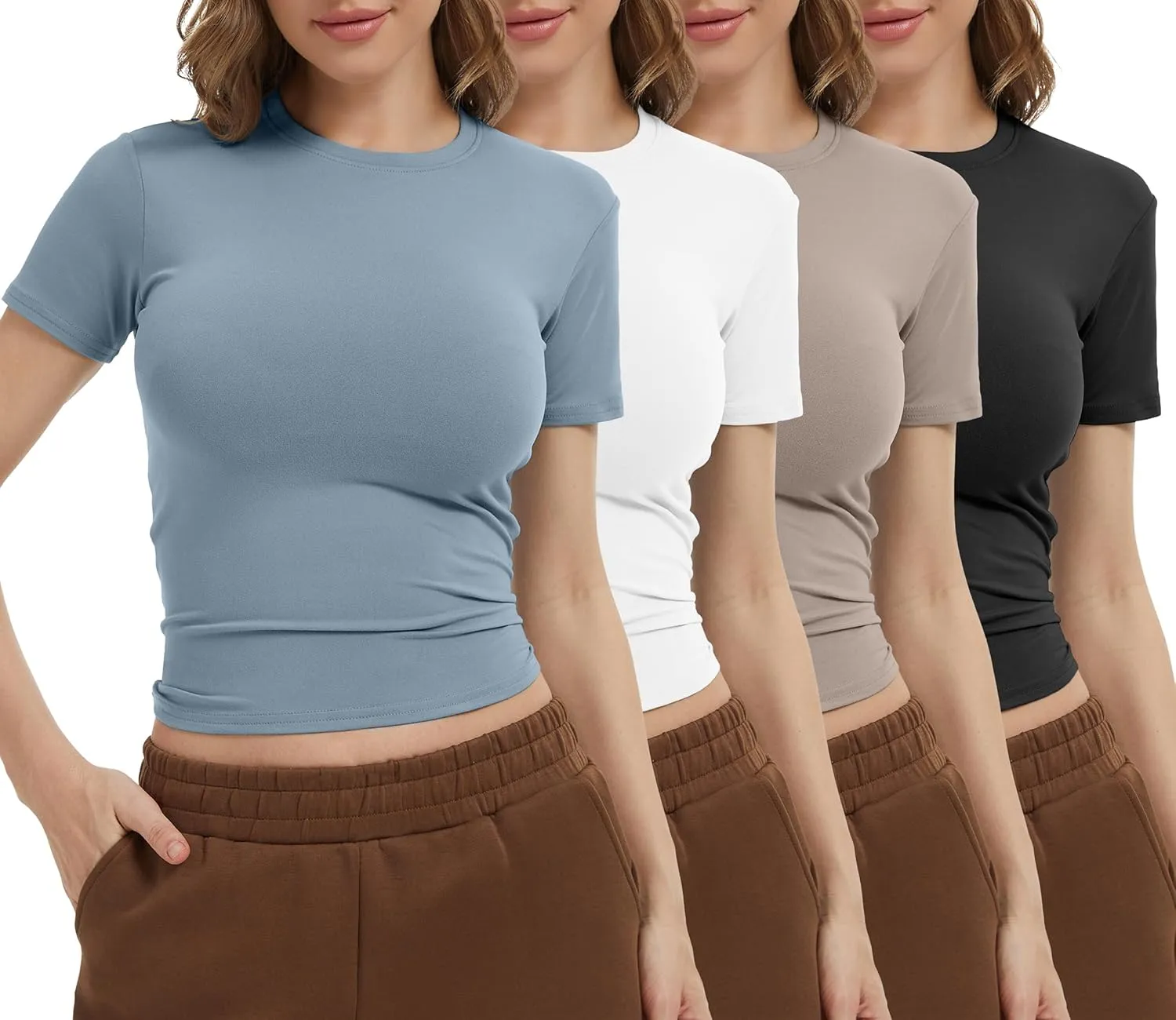 1/4 Pack Women's Workout Shirts Compression Short Sleeve Crew Neck Running Yoga Gym Athletic Fitted Crop T-Shirts Top