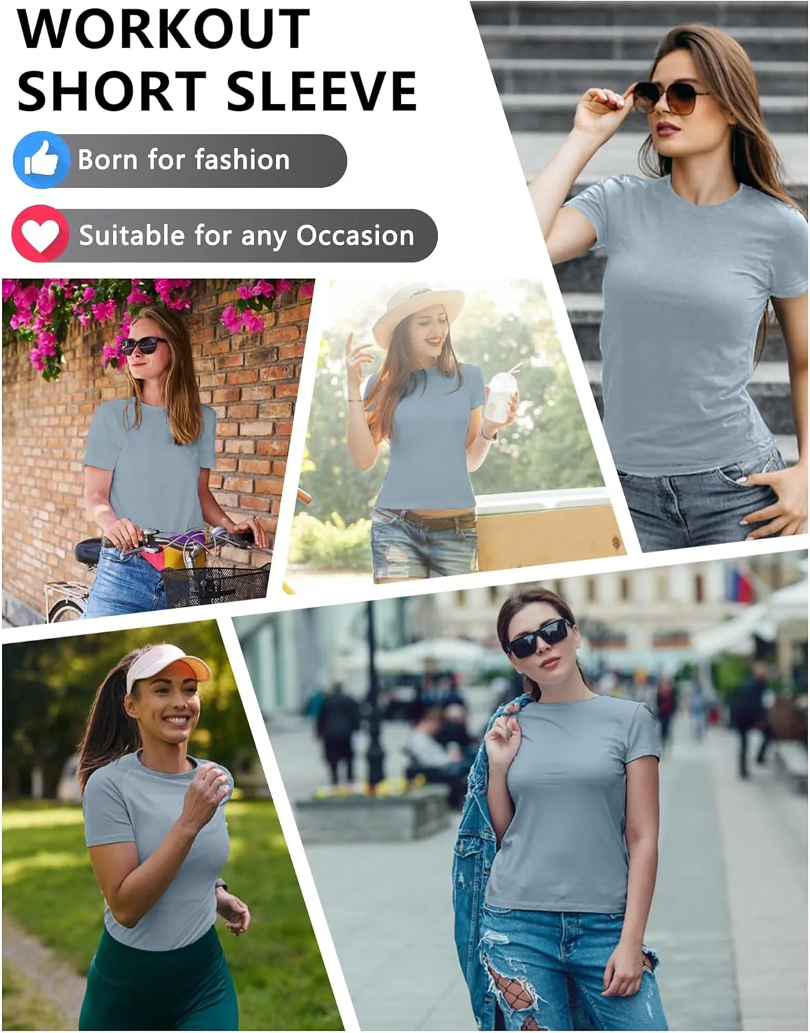 1/4 Pack Women's Workout Shirts Compression Short Sleeve Crew Neck Running Yoga Gym Athletic Fitted Crop T-Shirts Top