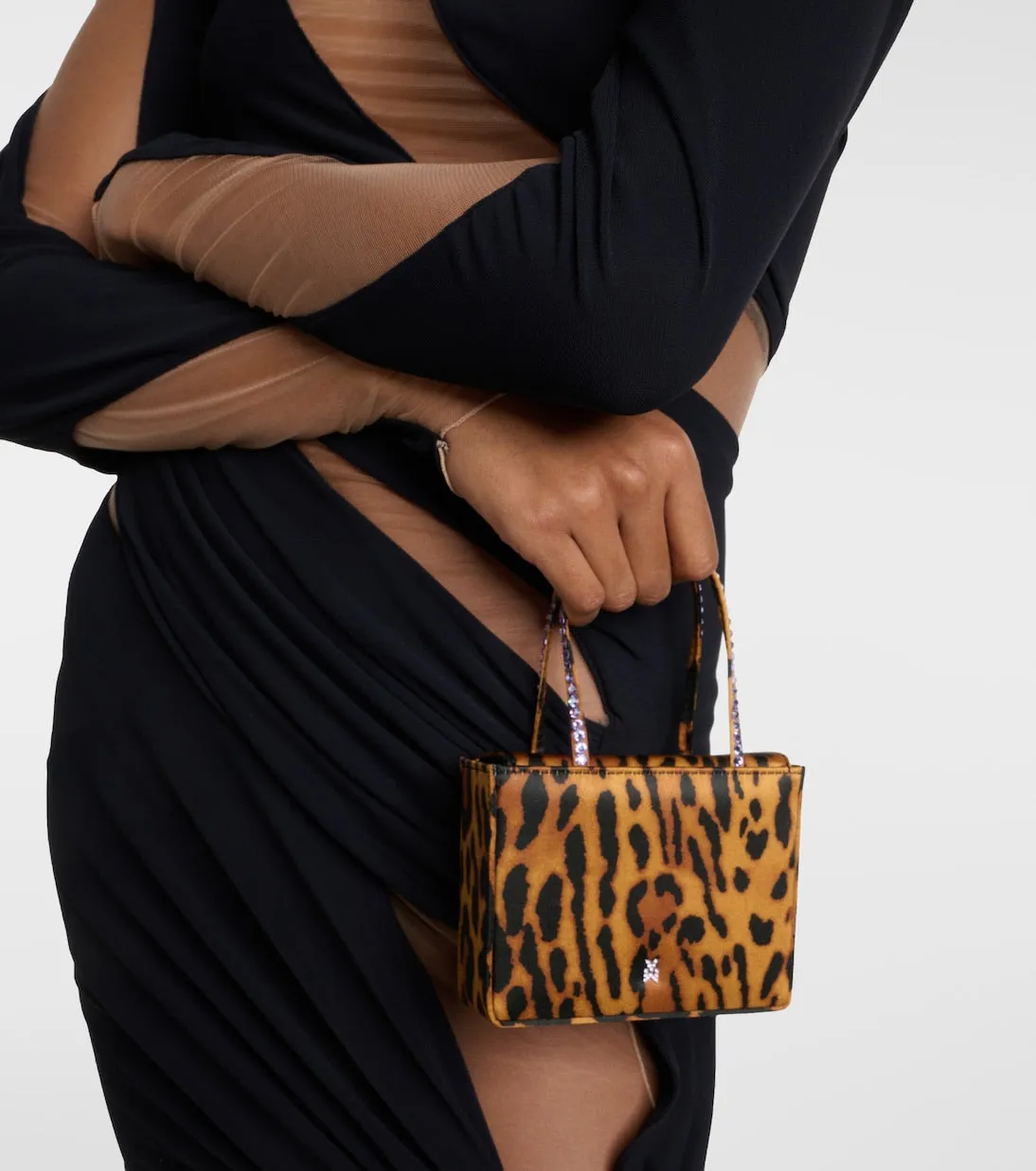 Amina Muaddi leopard print satin superamini tote bag, multicolor