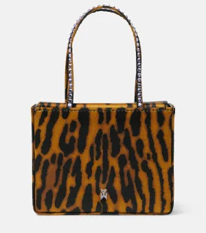 Amina Muaddi leopard print satin superamini tote bag, multicolor