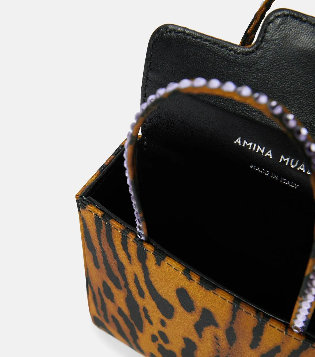 Amina Muaddi leopard print satin superamini tote bag, multicolor