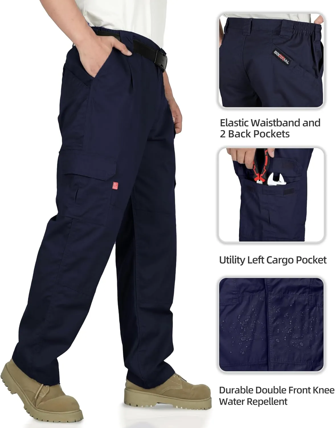 BOCOMAL Men's FR Cargo Pants Flame Resistant Pants Midweight 7.5oz (7 Pockets) Multi-Pockets FR Pants
