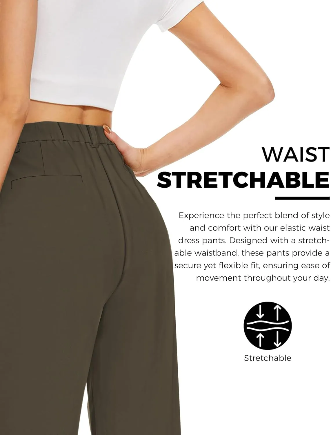 Buauty Womens Wide Leg Pants High Stretchy Waisted Dress Pants Business Casual Work Trousers Dressy Outfits with Pockets