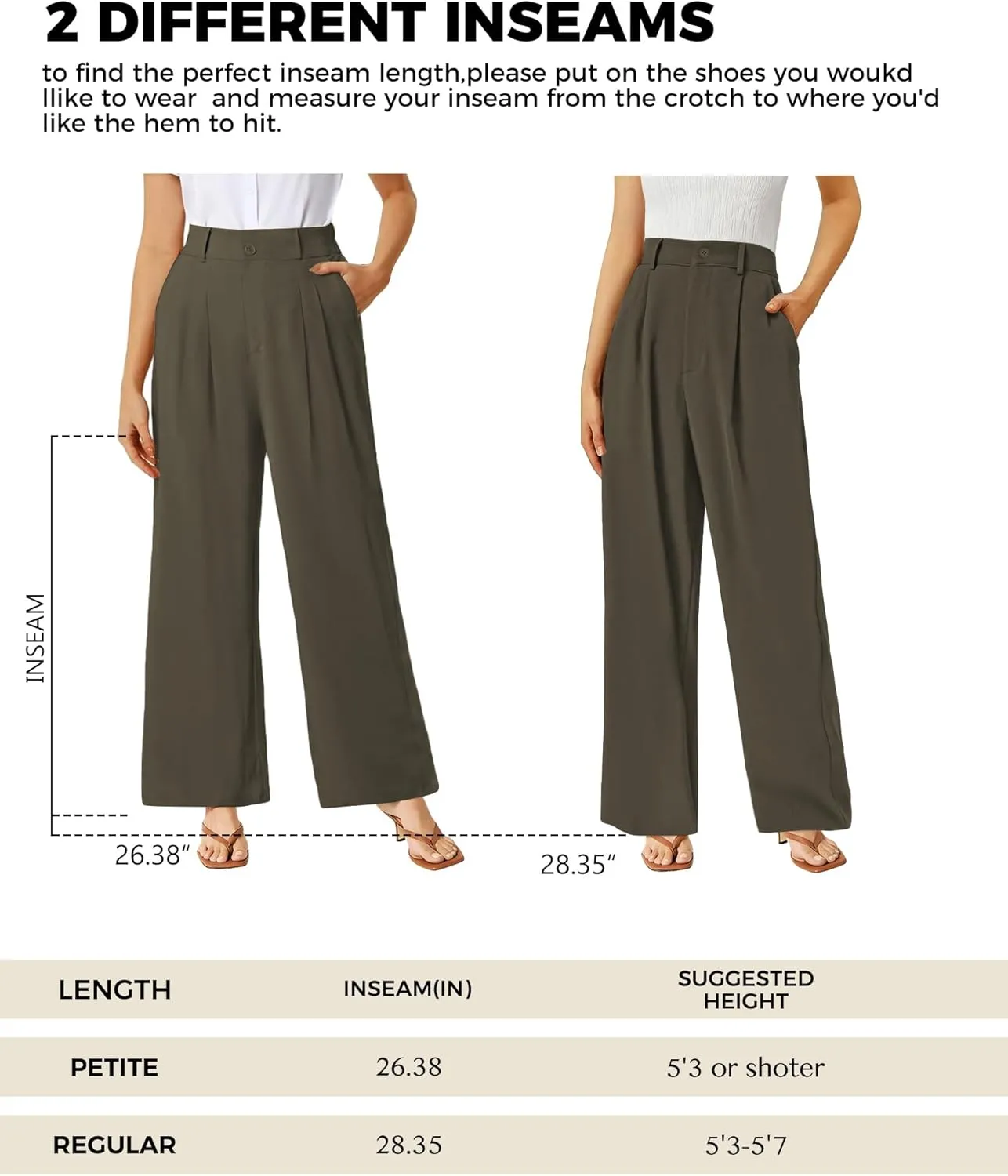 Buauty Womens Wide Leg Pants High Stretchy Waisted Dress Pants Business Casual Work Trousers Dressy Outfits with Pockets