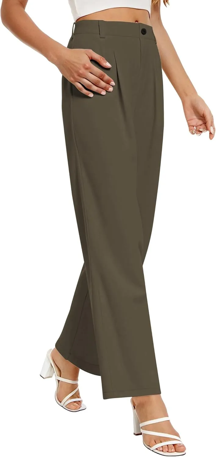 Buauty Womens Wide Leg Pants High Stretchy Waisted Dress Pants Business Casual Work Trousers Dressy Outfits with Pockets