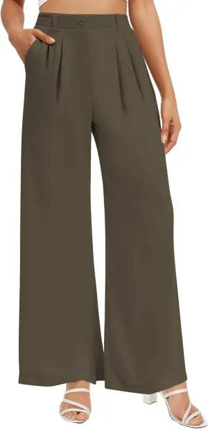 Buauty Womens Wide Leg Pants High Stretchy Waisted Dress Pants Business Casual Work Trousers Dressy Outfits with Pockets