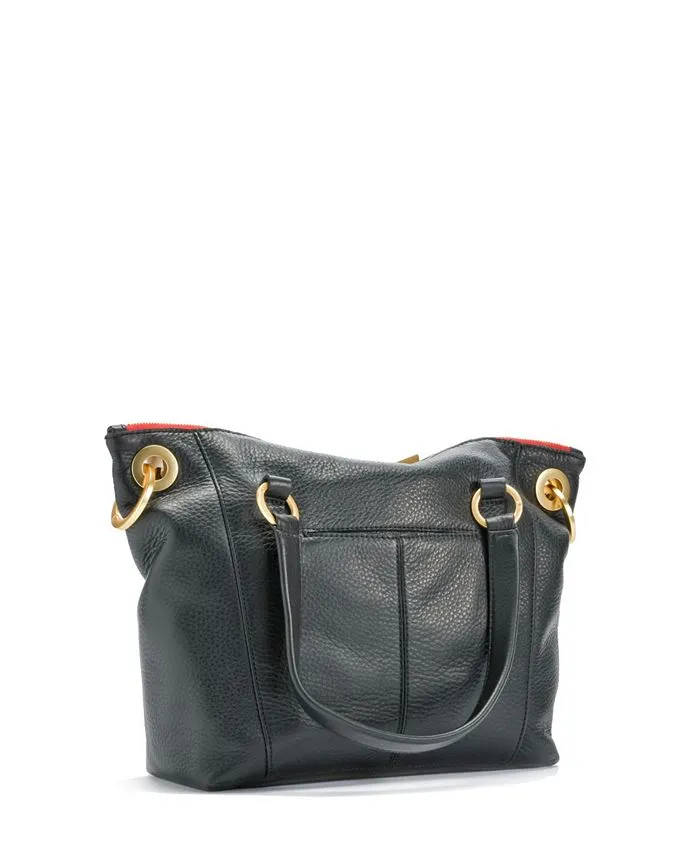 Daniel Medium Hammitt Leather Tote in Black Brushed Gold Red Zip