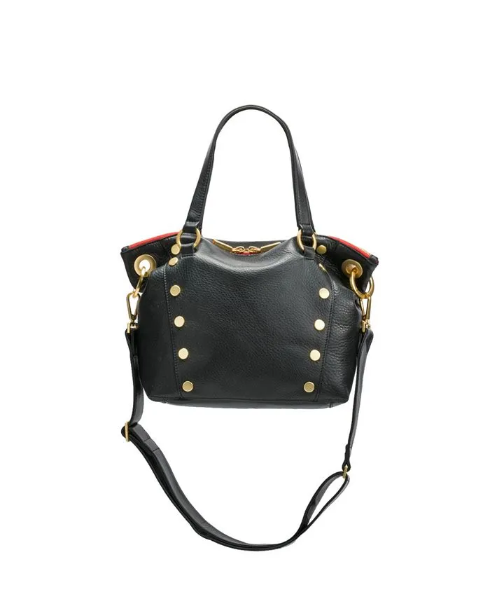 Daniel Medium Hammitt Leather Tote in Black Brushed Gold Red Zip