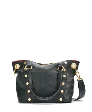 Daniel Medium Hammitt Leather Tote in Black Brushed Gold Red Zip