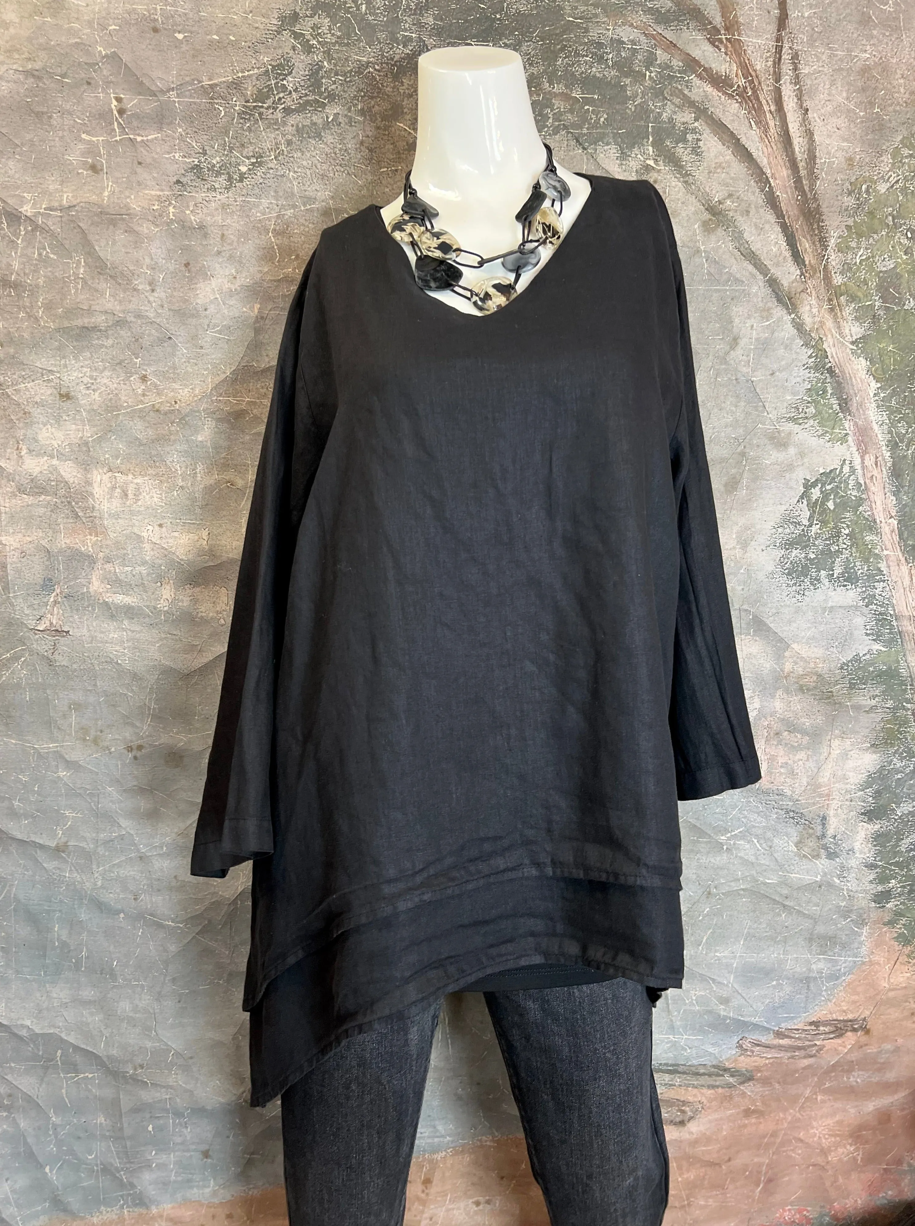 FBT95 V-Neck 2 Layer Slv Top-Black