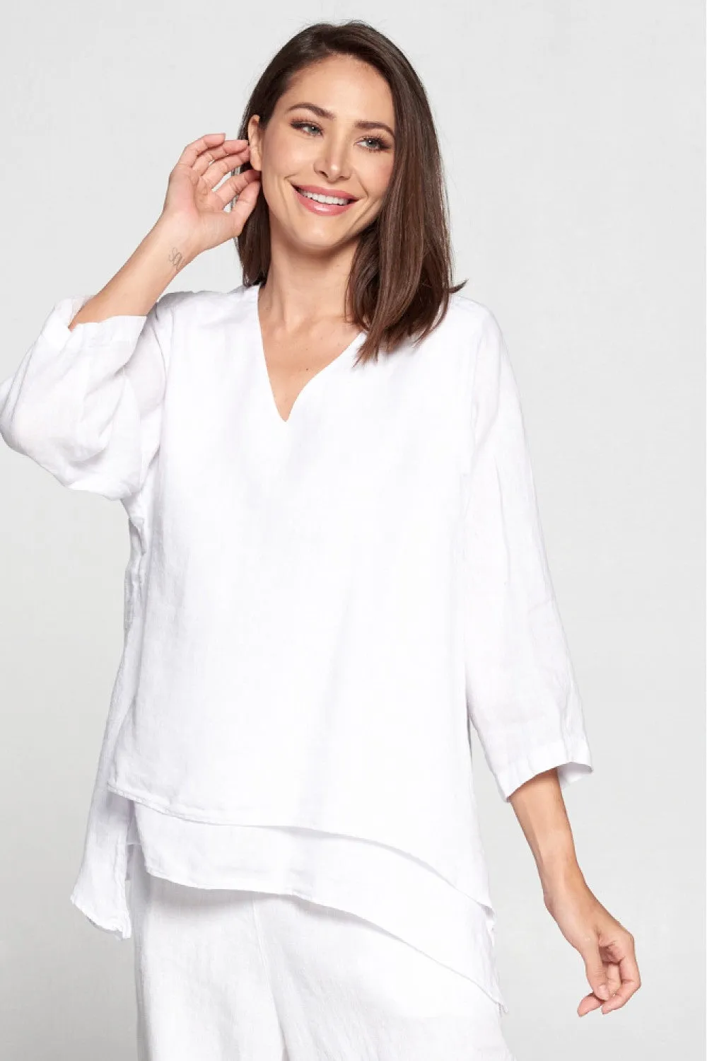 FBT95 V-Neck 2 Layer Slv Top-Black