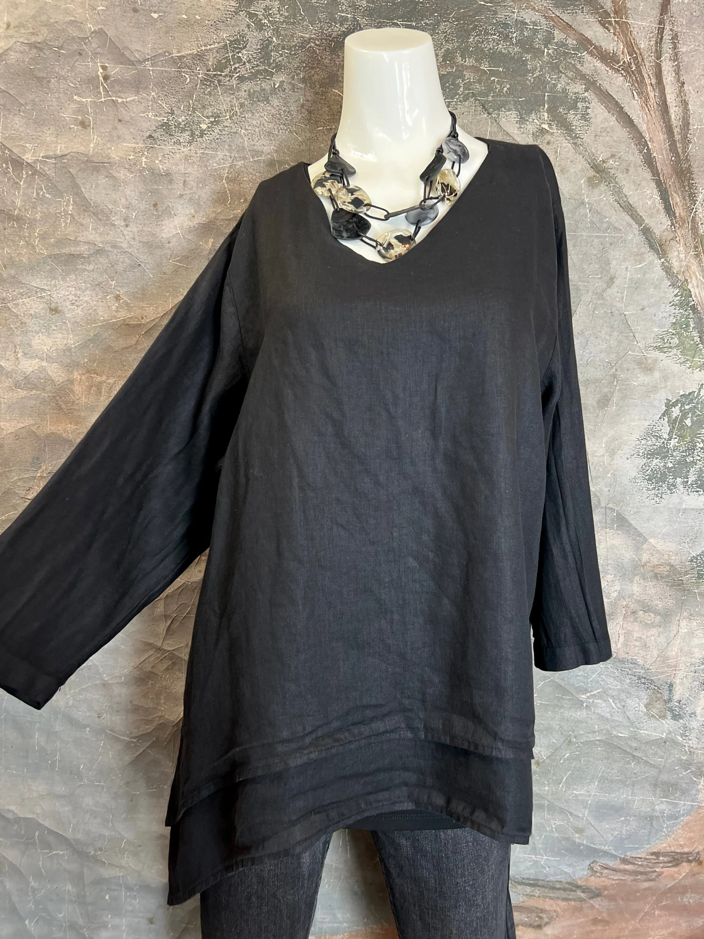FBT95 V-Neck 2 Layer Slv Top-Black