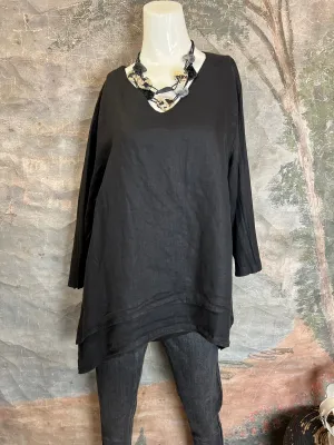 FBT95 V-Neck 2 Layer Slv Top-Black