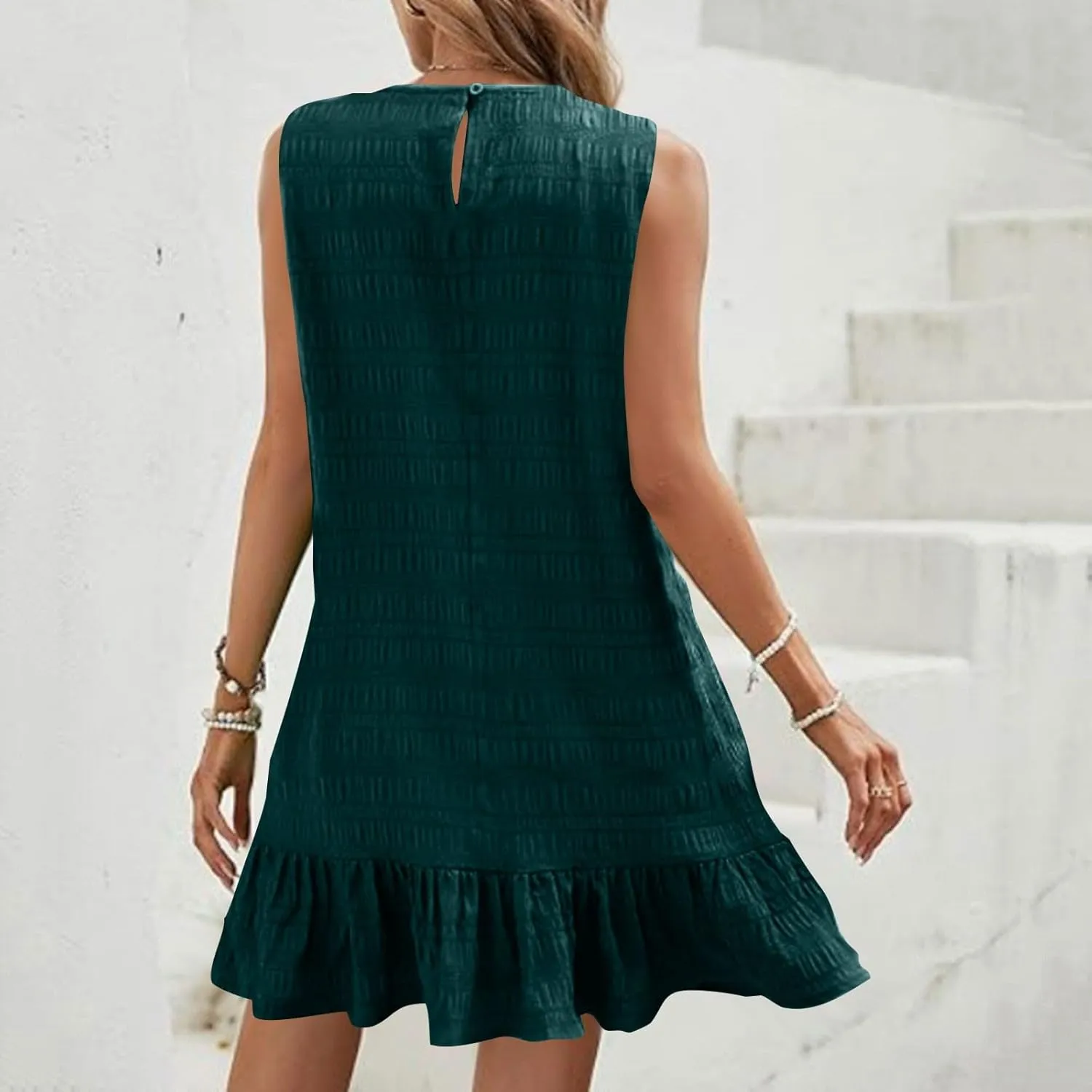 Flowy Summer Dresses for Women Sleeveless Crew Neck Boho Dresses Loose Ruched A Line Maternity Sun Dress Short Dress