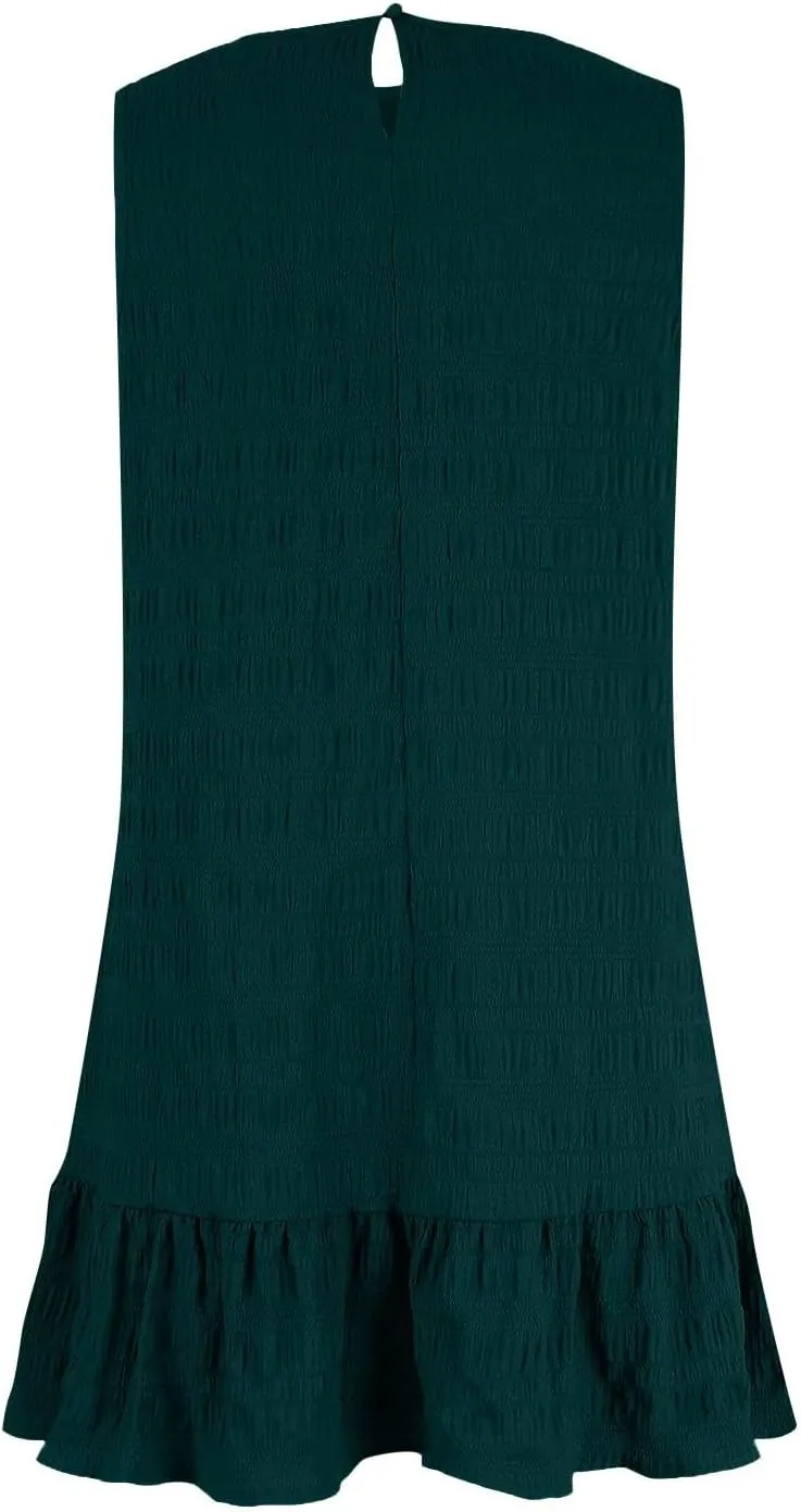 Flowy Summer Dresses for Women Sleeveless Crew Neck Boho Dresses Loose Ruched A Line Maternity Sun Dress Short Dress