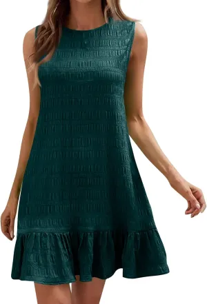 Flowy Summer Dresses for Women Sleeveless Crew Neck Boho Dresses Loose Ruched A Line Maternity Sun Dress Short Dress