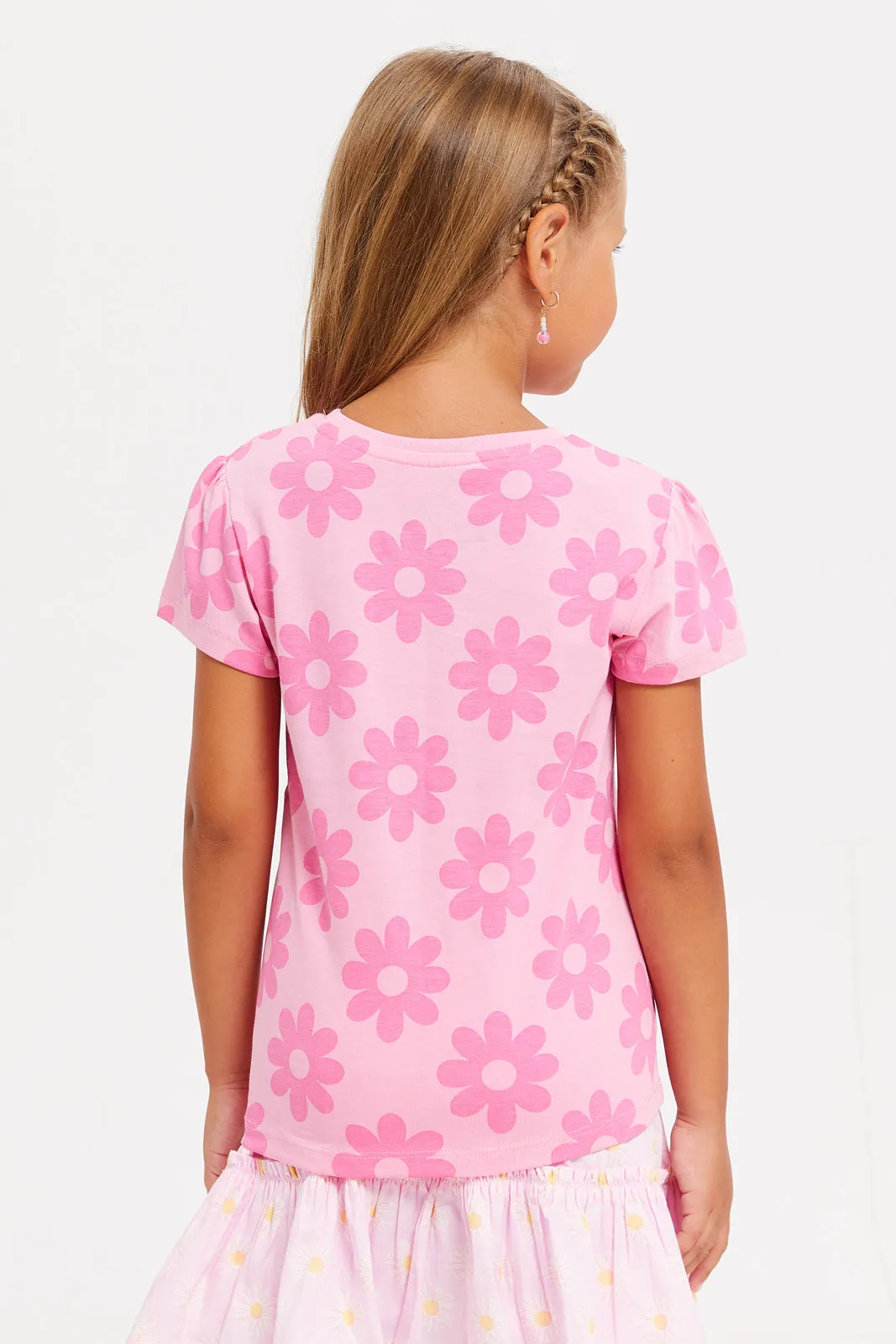 Girls Fuchsia Printed T-Shirt