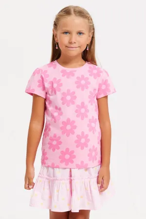 Girls Fuchsia Printed T-Shirt