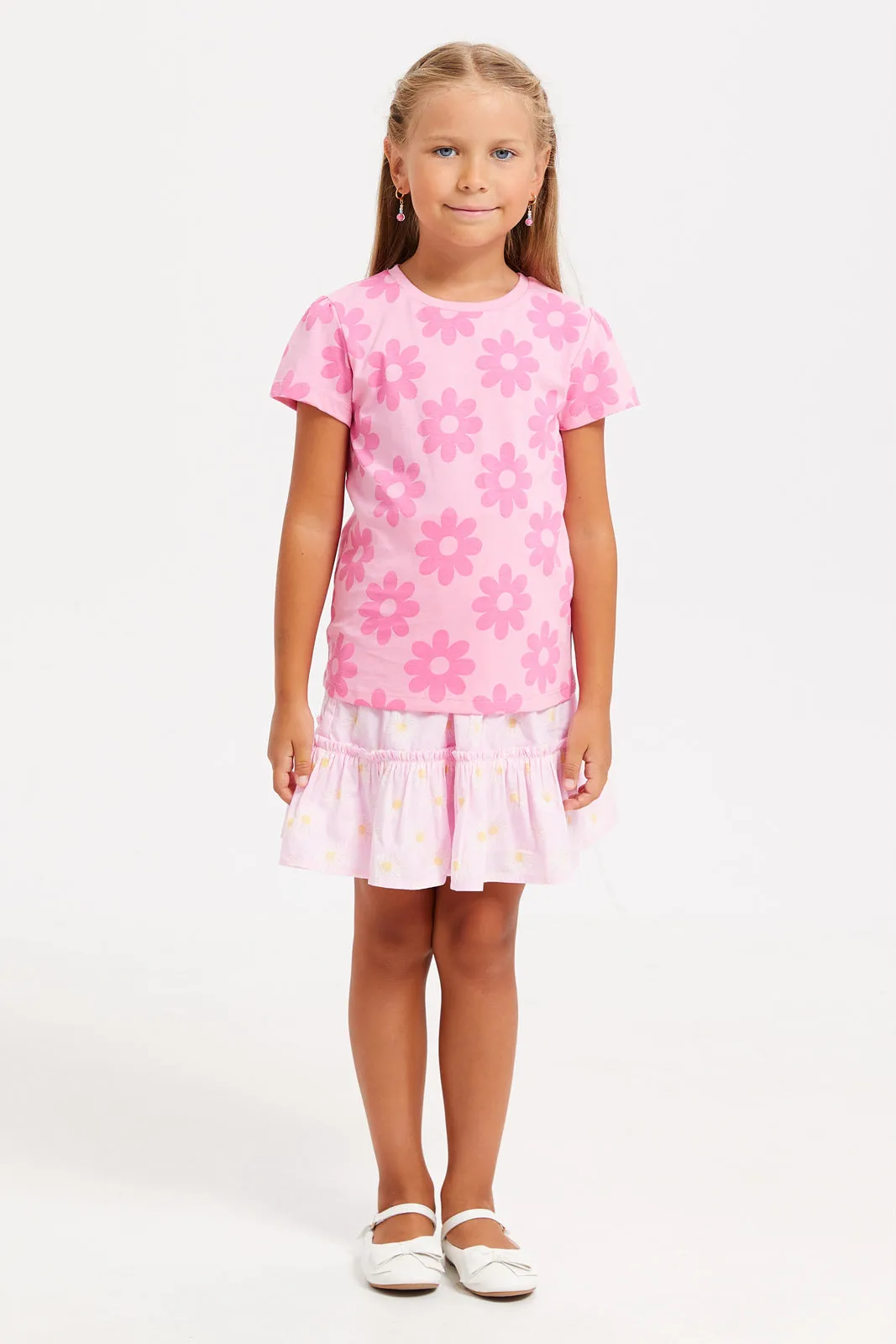 Girls Fuchsia Printed T-Shirt