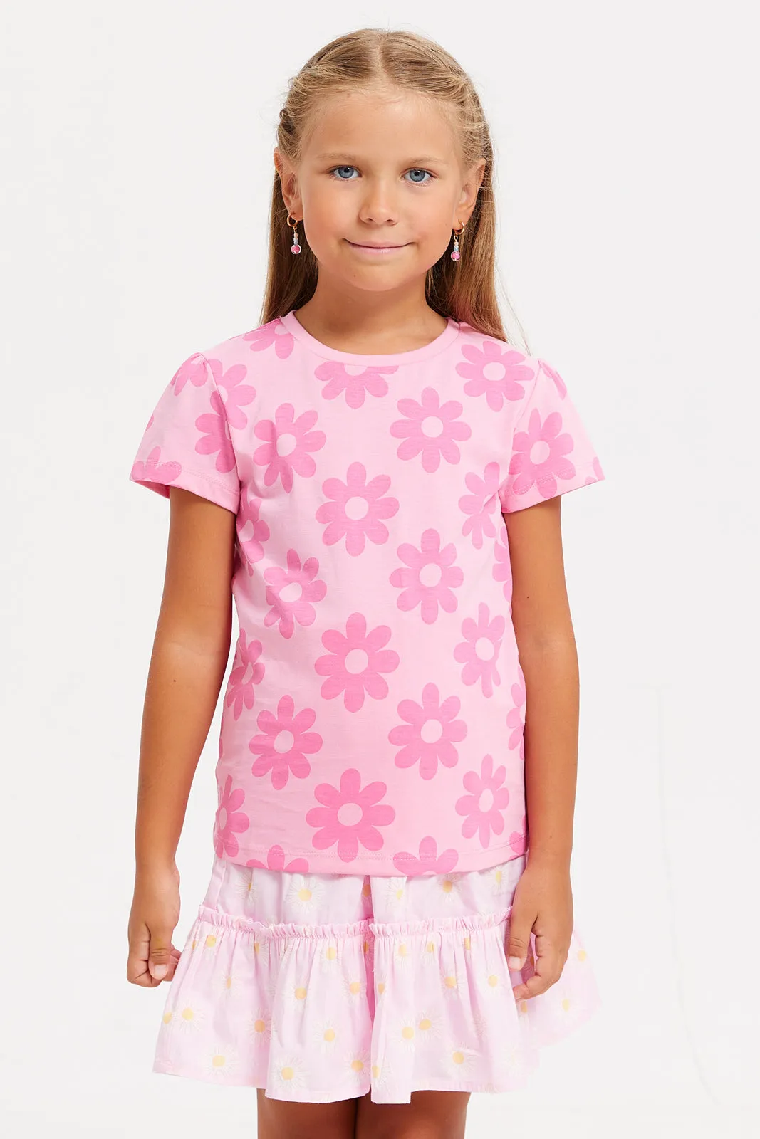 Girls Fuchsia Printed T-Shirt