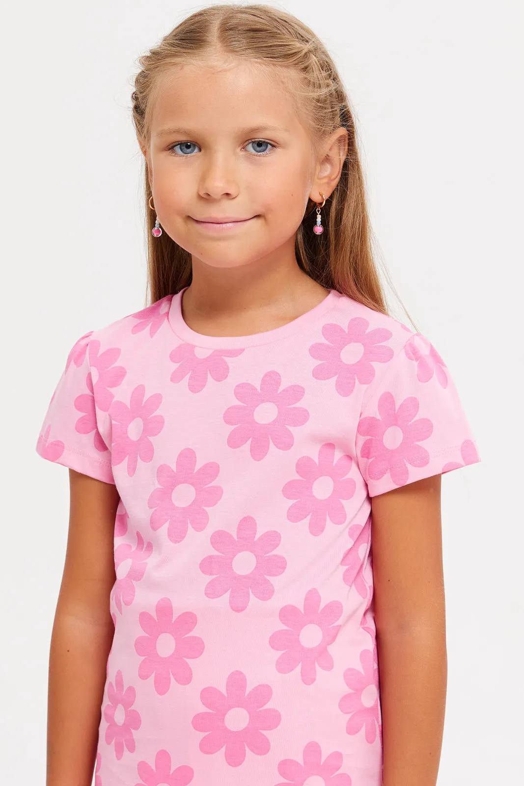 Girls Fuchsia Printed T-Shirt