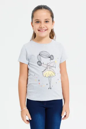 Girls Grey Printed T-Shirt