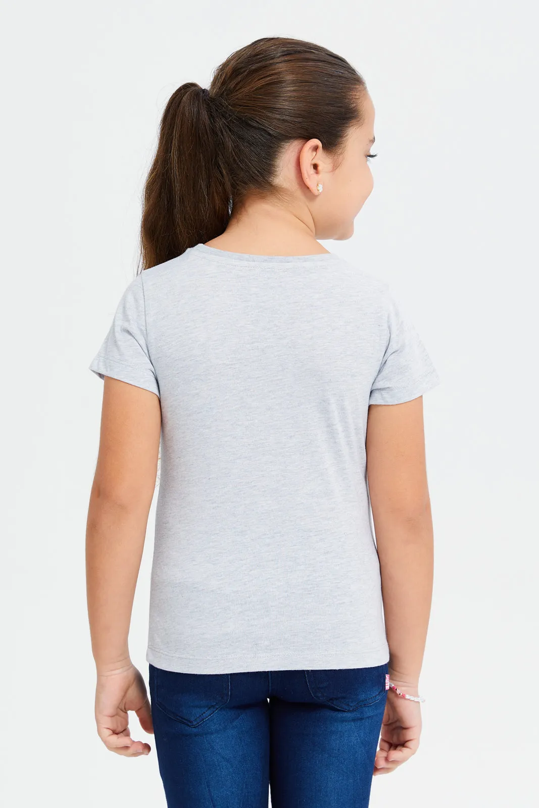 Girls Grey Printed T-Shirt