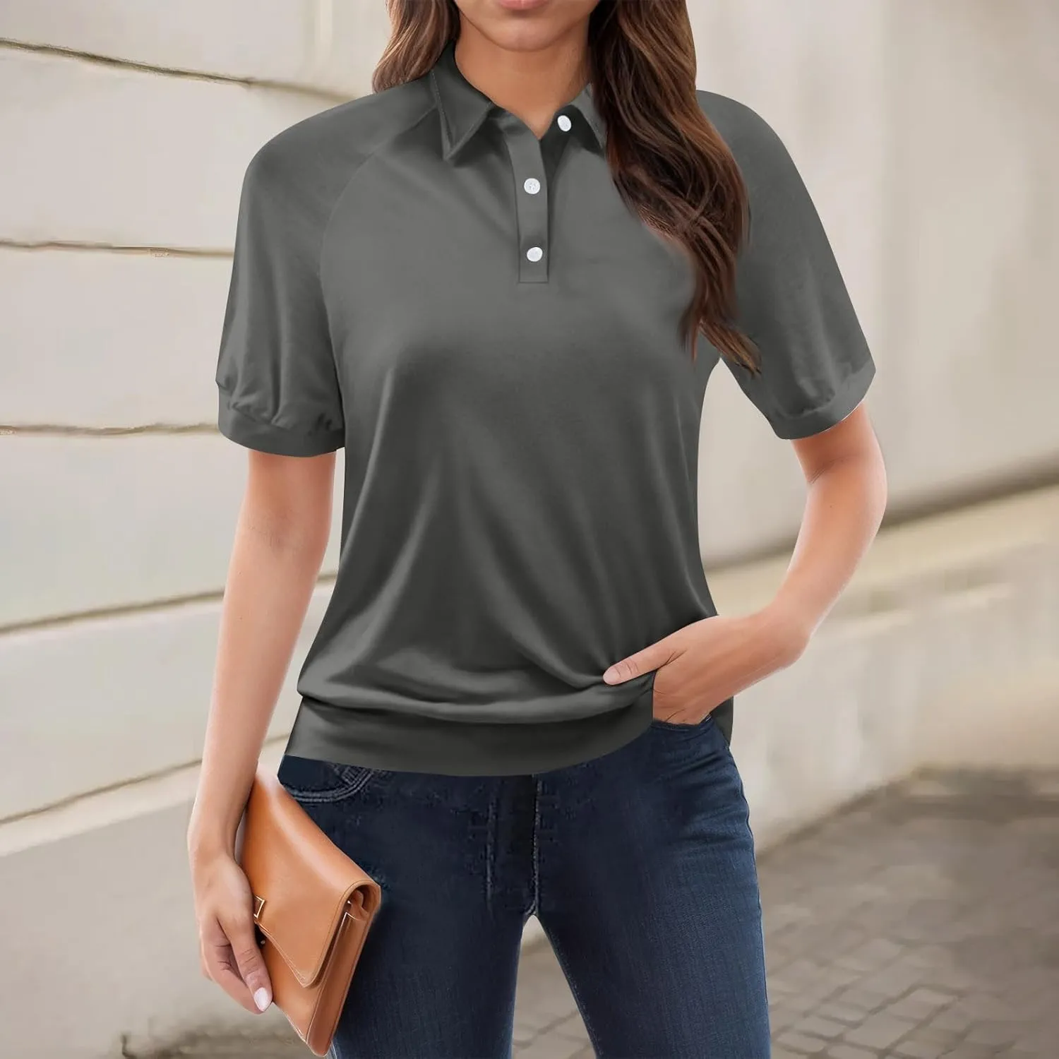 Golf Polo Shirts for Women 2025 Summer Short Sleeve Button Down Blouse Plus Size Dressy Casual Work Tops