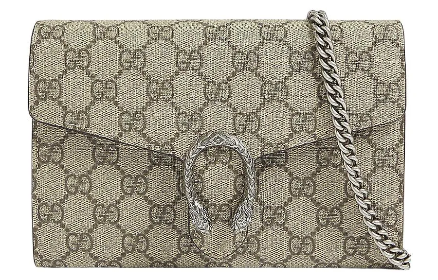 Gucci Dionysus Wallet on GG Supreme Chain (16 Card Slots), Mini Beige