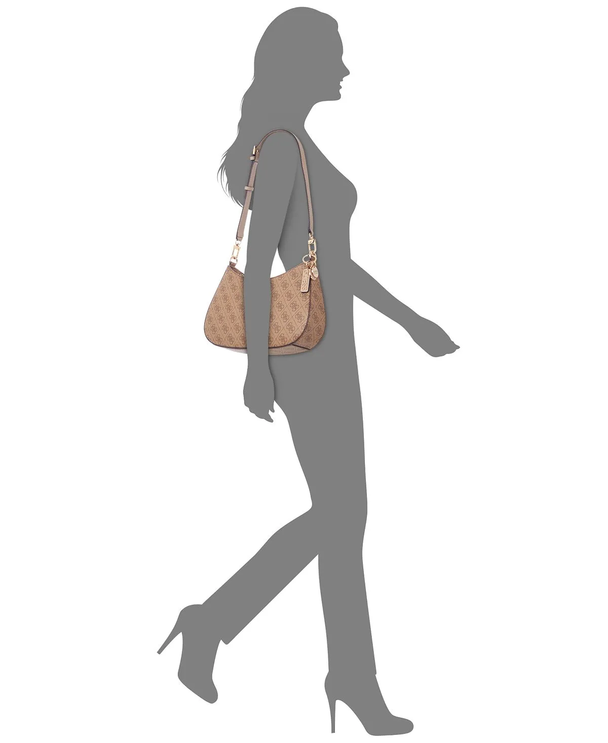 GUESS Noelle Small Top Zip 4G Logo Monogram Shoulder Bag, Light Brown