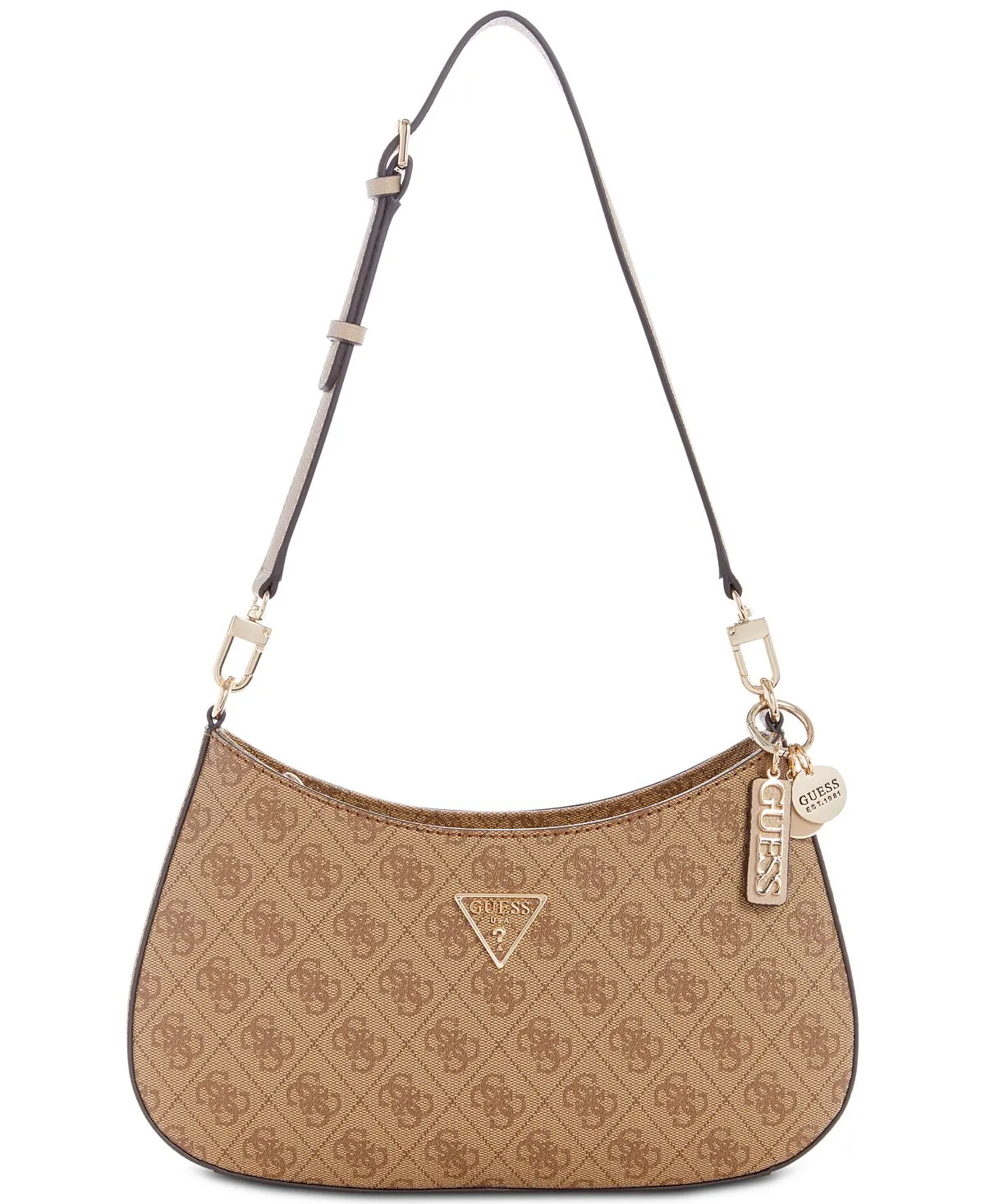 GUESS Noelle Small Top Zip 4G Logo Monogram Shoulder Bag, Light Brown