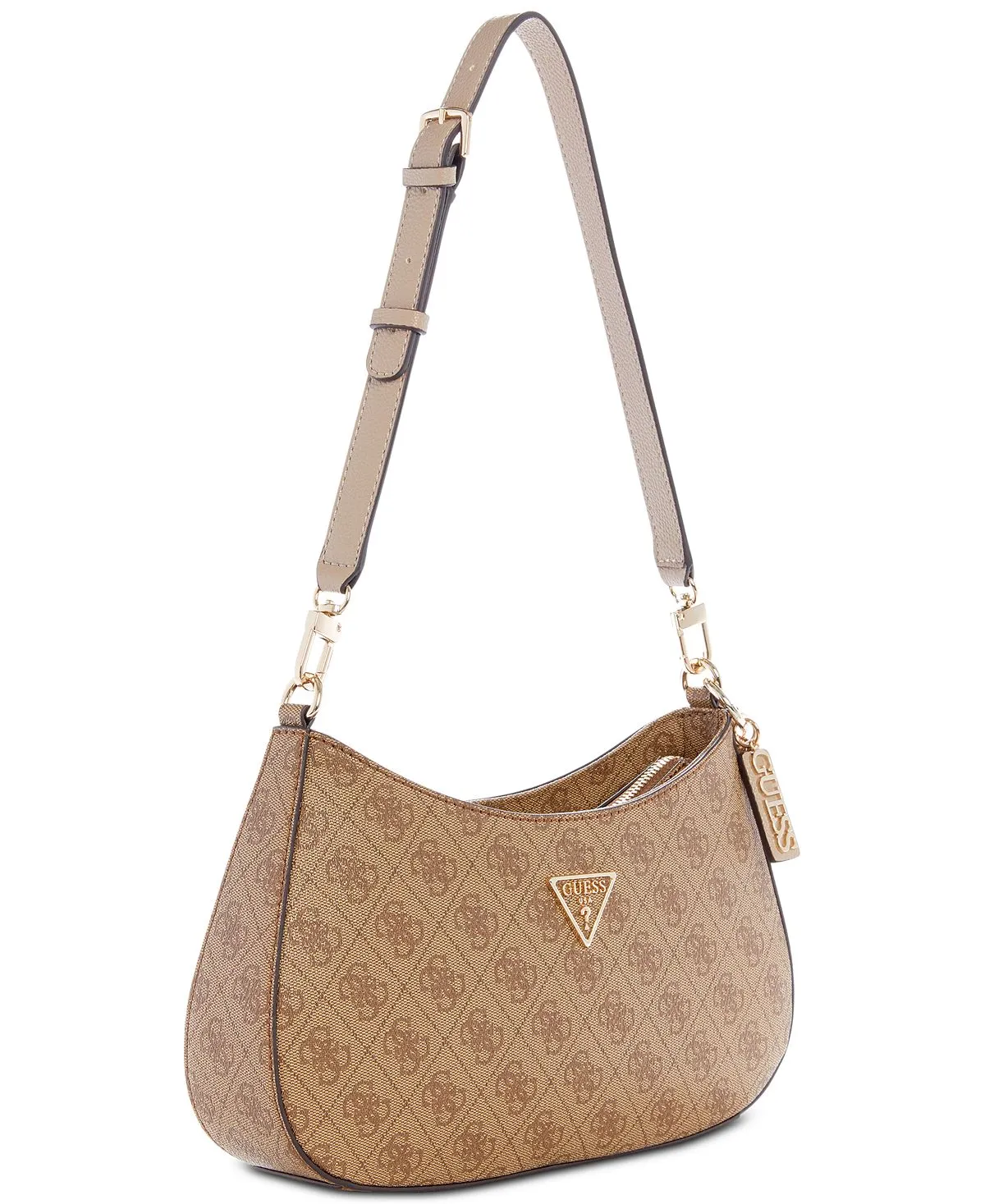GUESS Noelle Small Top Zip 4G Logo Monogram Shoulder Bag, Light Brown