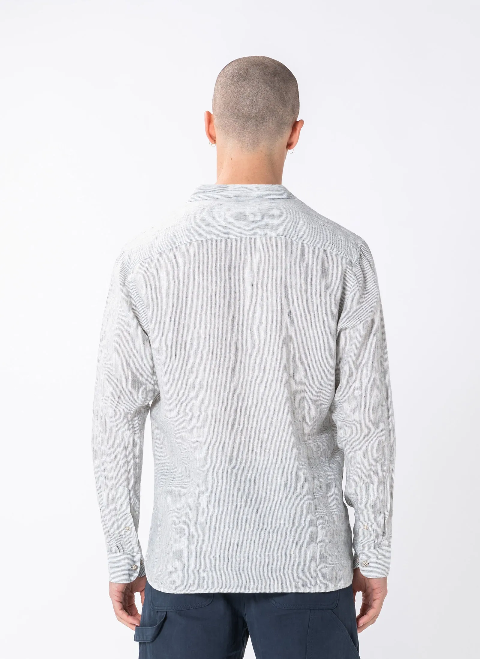 Holiday Linen LS Shirt White Stripe