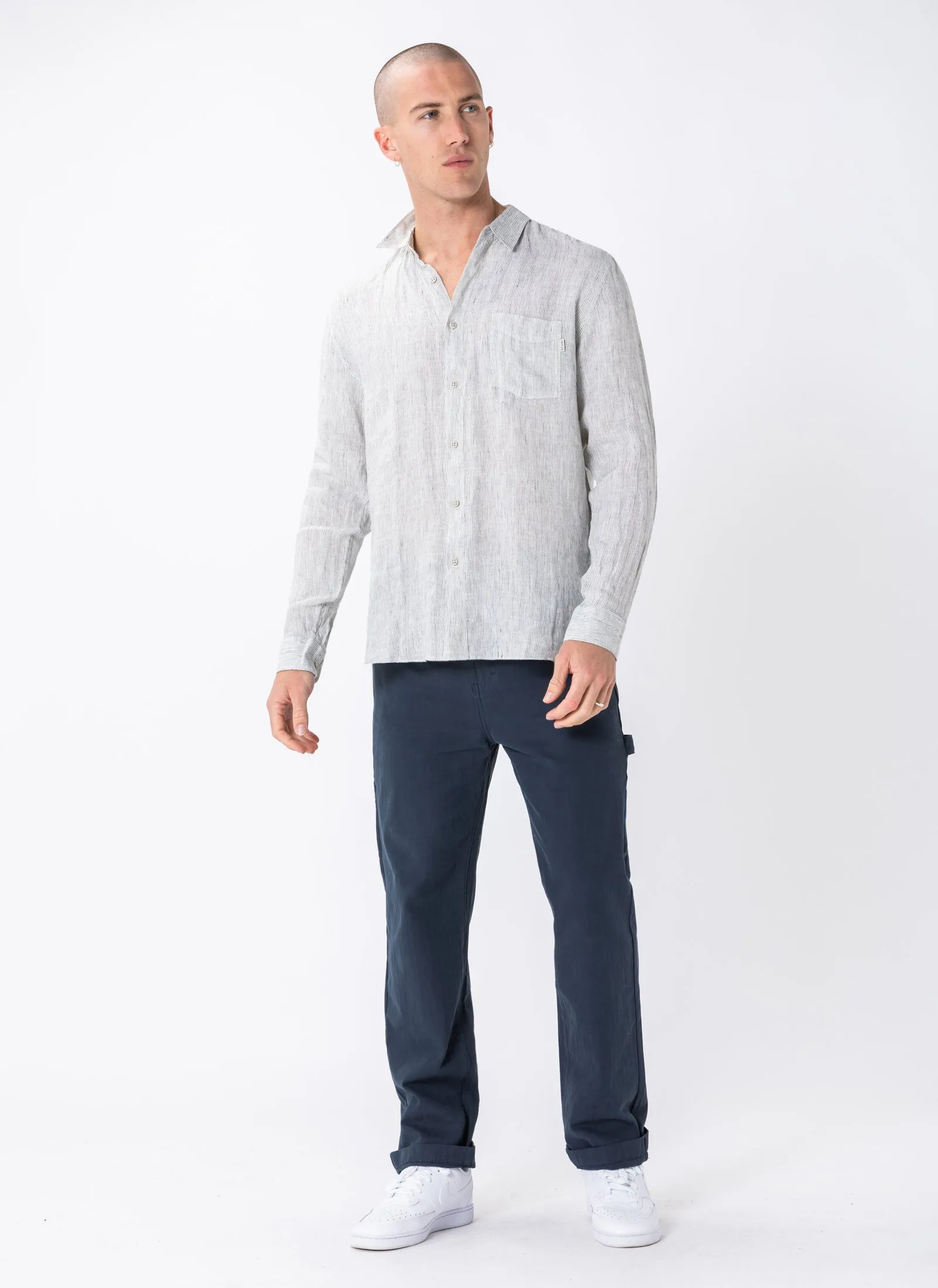 Holiday Linen LS Shirt White Stripe