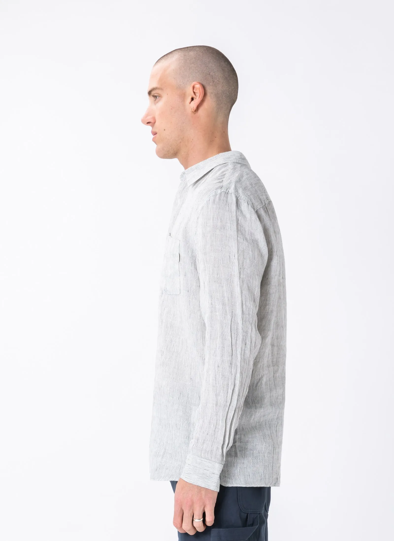 Holiday Linen LS Shirt White Stripe