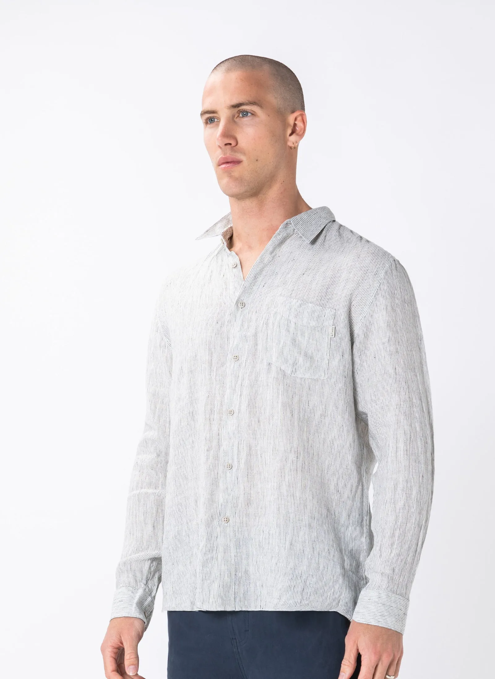 Holiday Linen LS Shirt White Stripe