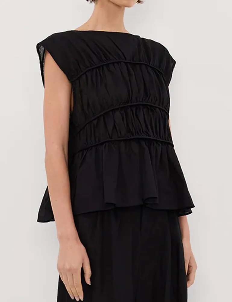 IDEALSANXUN Linen Tank Tops for Women Summer Cap Sleeve Tiered Pleated Shirts Casual Cute Peplum Blouses Beach Tops