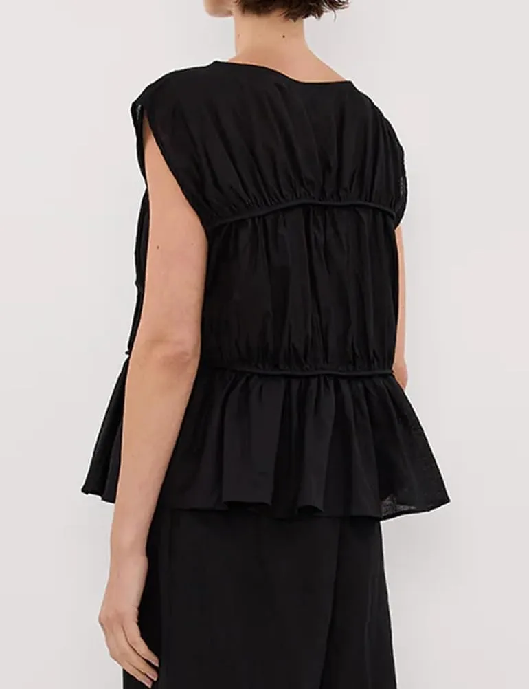 IDEALSANXUN Linen Tank Tops for Women Summer Cap Sleeve Tiered Pleated Shirts Casual Cute Peplum Blouses Beach Tops