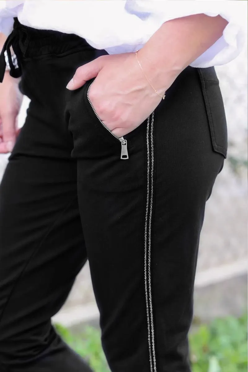 Jogging confort noir ceinture élastique liseré brillant sur les cotes
