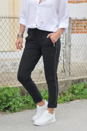 Jogging confort noir ceinture élastique liseré brillant sur les cotes