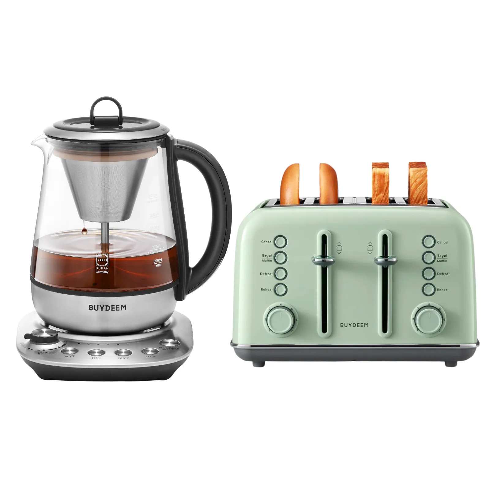 K176 Multi-function Electric Steam Brewer & Retro 4-Slice Toaster - Bundle Offer
