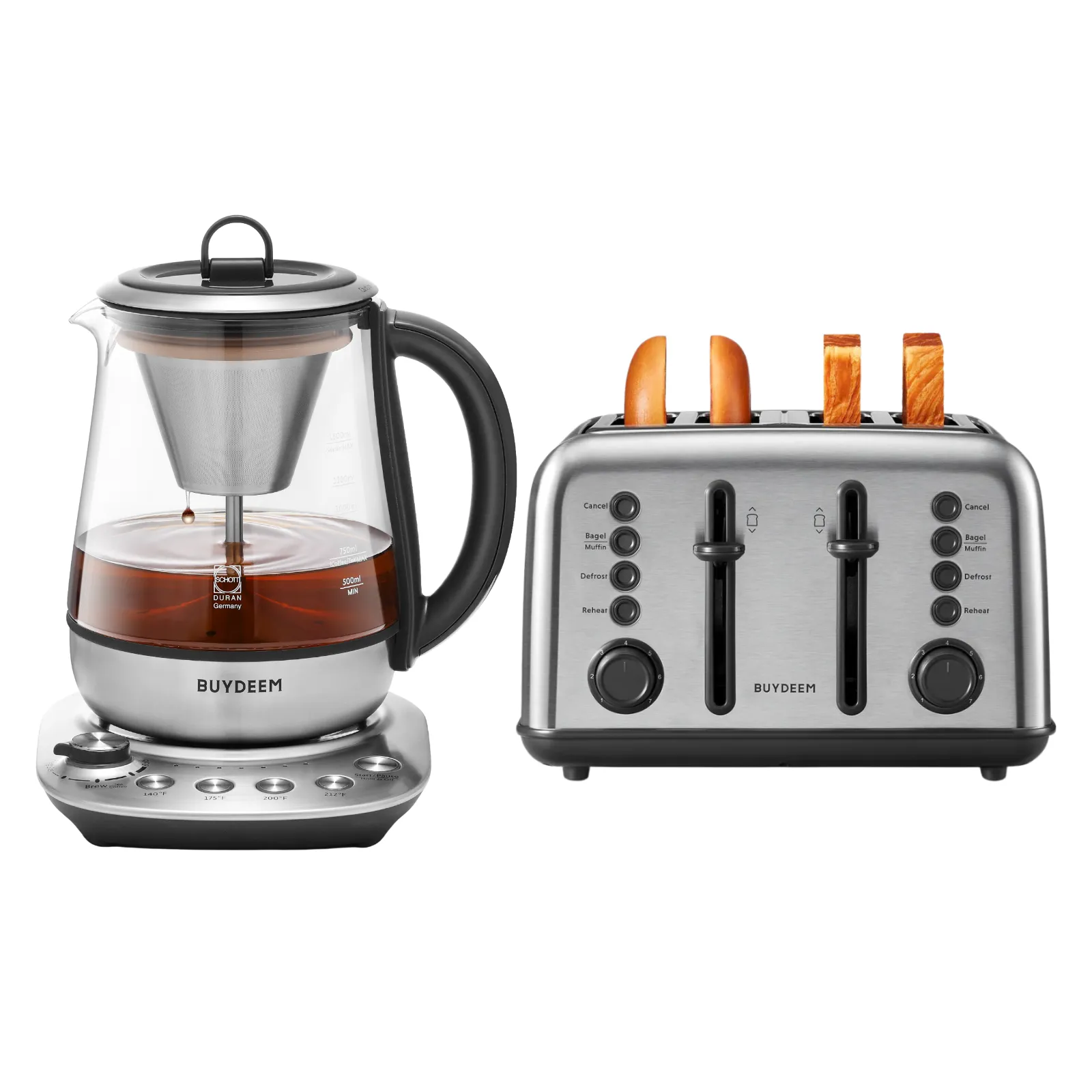 K176 Multi-function Electric Steam Brewer & Retro 4-Slice Toaster - Bundle Offer