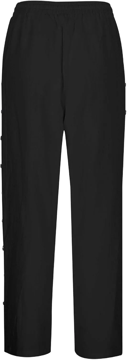 Linen Pants Women Casual Beach Pants Drawstring Side Buttons Ankle Pants with Pockets 2025 Summer Vacation Outfits