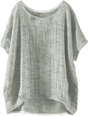 Linen Shirts for Women 2025 Summer Trendy Plus Size Short Sleeve Cute Tops Casual Loose Fit Comfy Blouses