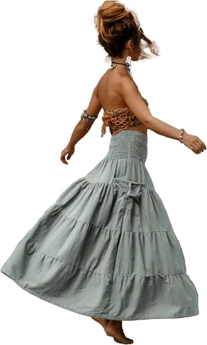Maxi Boho Skirt Long Pockets Cotton Hippie Bohemian Elastic Waist Gypsy Skirt