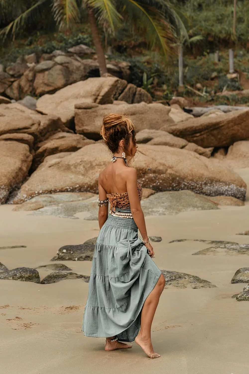 Maxi Boho Skirt Long Pockets Cotton Hippie Bohemian Elastic Waist Gypsy Skirt