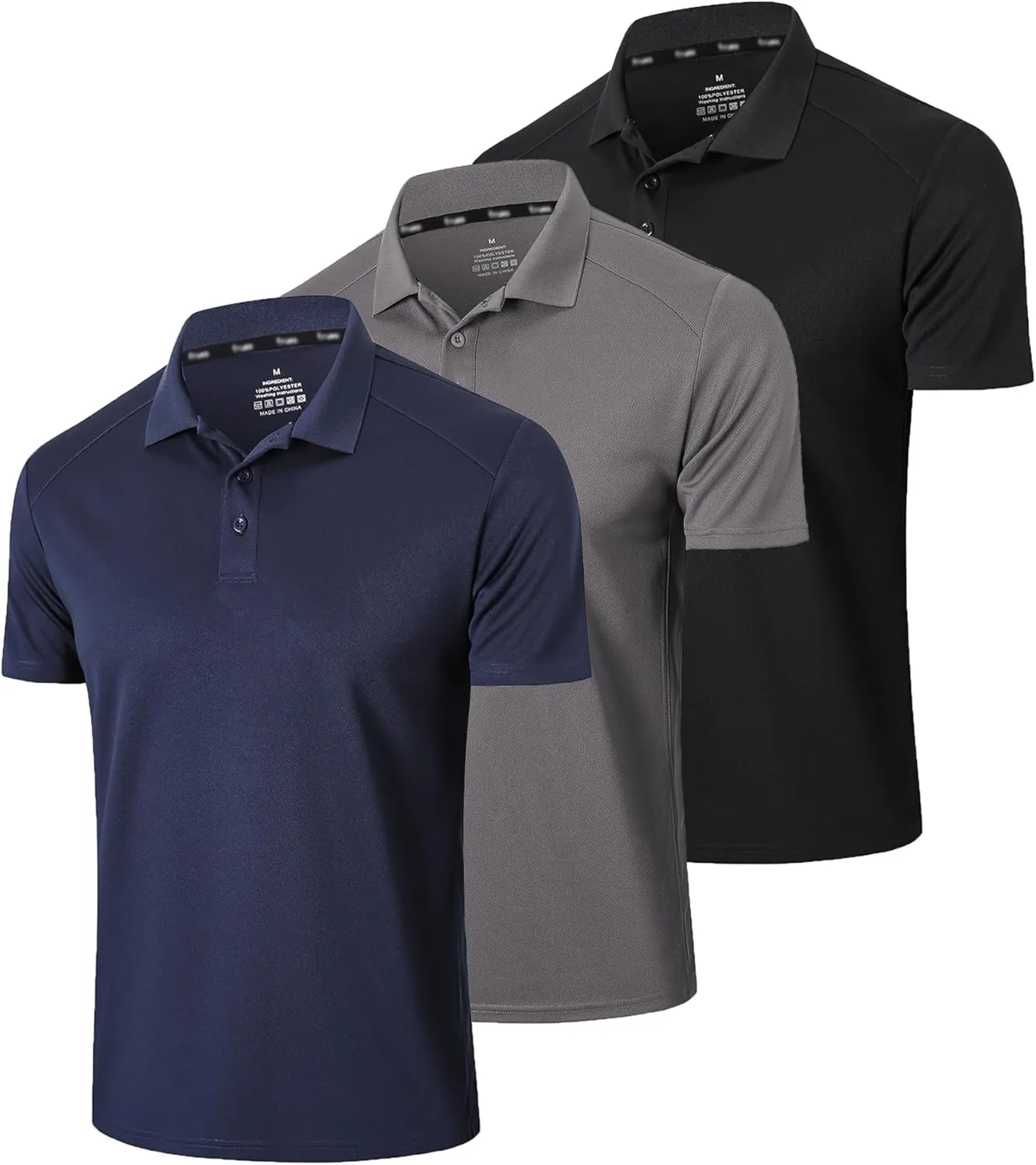 Mens 3 Pack Polo Shirt Moisture Wicking Quick Dry Performance Athletic Short Sleeve Golf Shirt