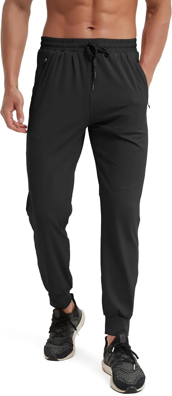 Men's Athletic Jogging Hiking Pants Lightweight Quick Dry Pants Gym Running Sweatpants Workout with Zipper Pockets