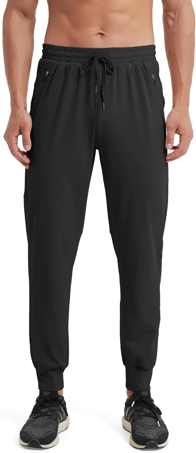 Men's Athletic Jogging Hiking Pants Lightweight Quick Dry Pants Gym Running Sweatpants Workout with Zipper Pockets