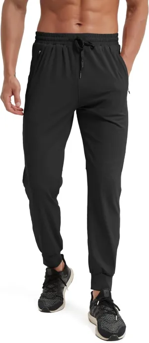 Men's Athletic Jogging Hiking Pants Lightweight Quick Dry Pants Gym Running Sweatpants Workout with Zipper Pockets